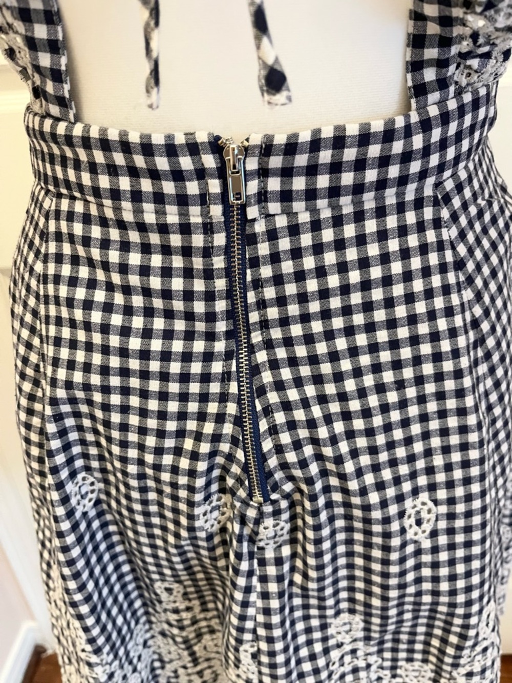 Forever 21 Navy White Gingham Embroidered Mini Dress Size M - Picture 5 of 11